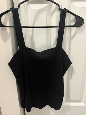 Express Black Ribbed Square-Neck Tank with Wide Straps